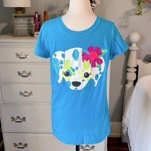 Puppy Dog Tshirt Sparkly Short Sleeve Cotton Blue